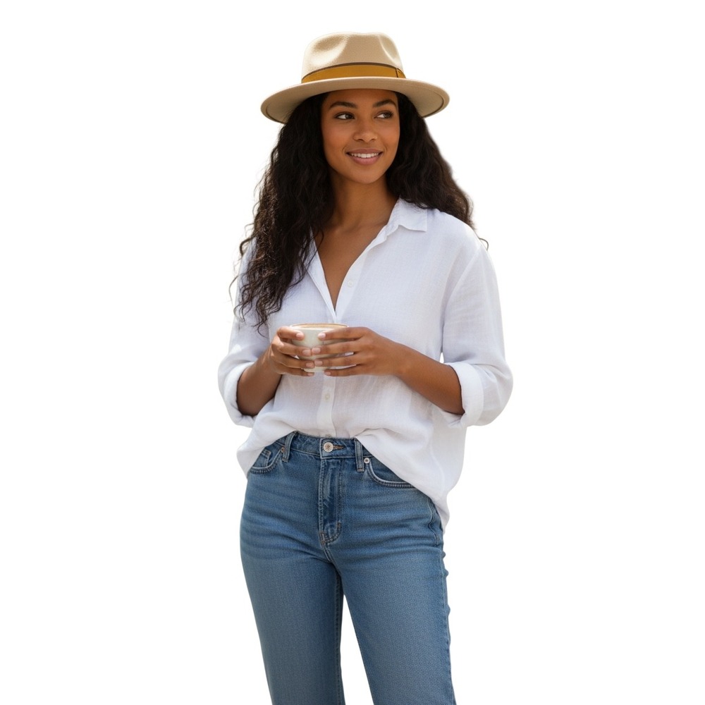 YESCRIBIR Women's Tan Wool Fedora Hat Size M with Mustard Ribbon Accent